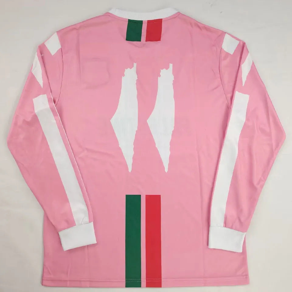 2024 Palestine Pink Long Sleeve Fans Soccer Jersey 胸前英文 Back