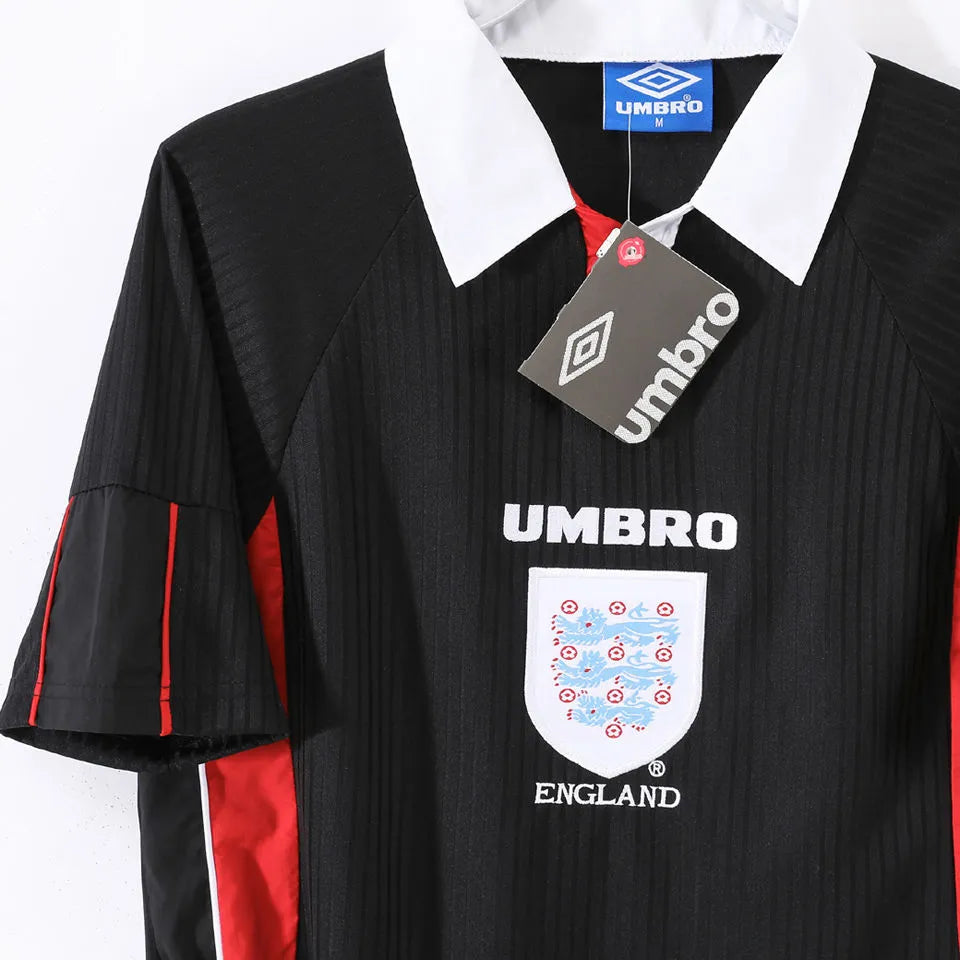 1998 England Away Black Retro Soccer Jersey Detail 2