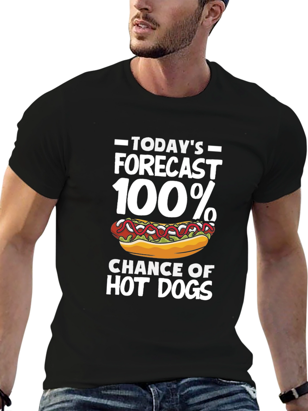 Funny Hot Dog Forecast Graphic T-Shirt