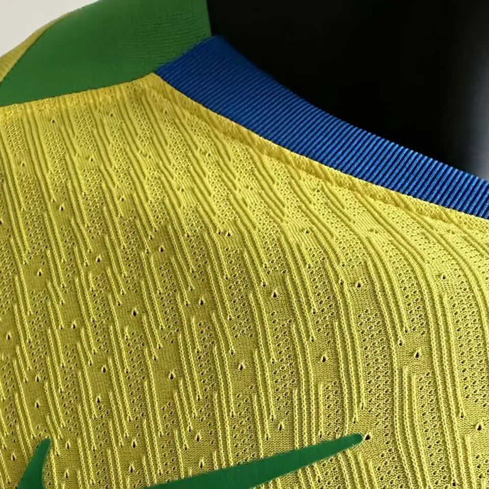 2025/26 Brazil Home Yellow Player Version Long Sleeve Soccer Jersey Detail 3