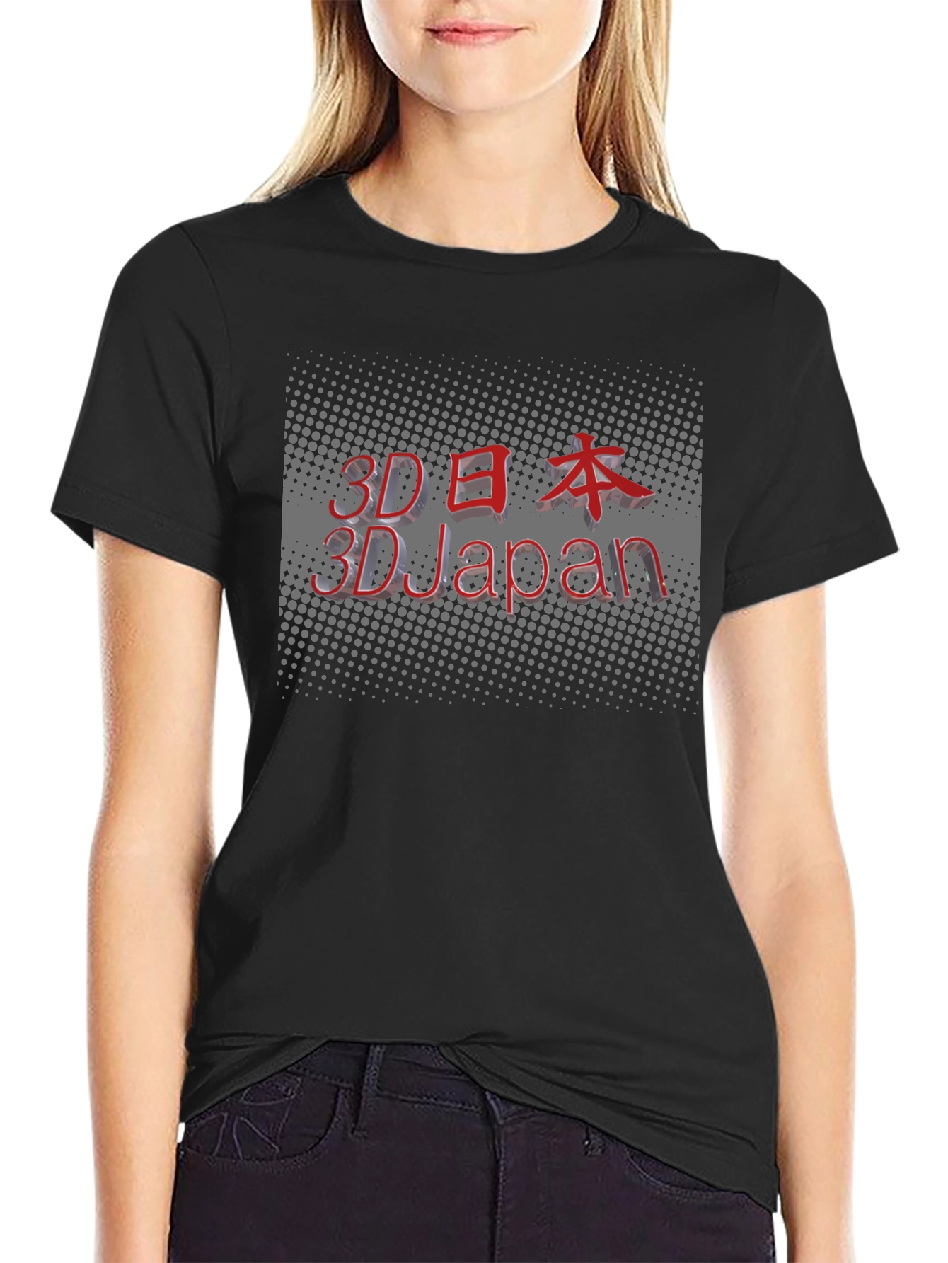 3D Japan Graphic Black T-Shirt