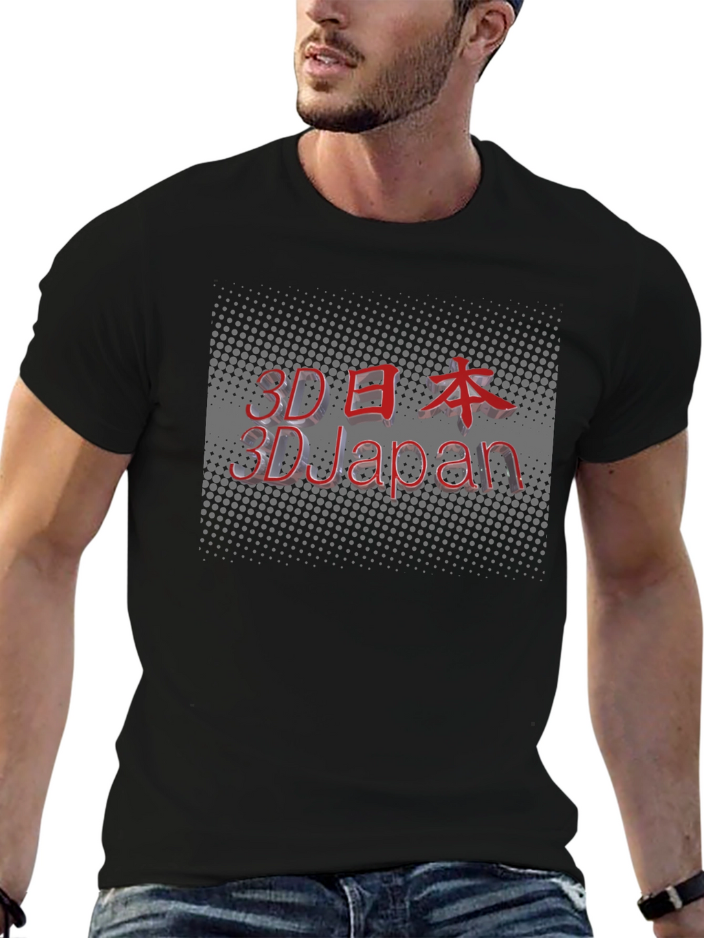 3D Japan Graphic Black T-Shirt
