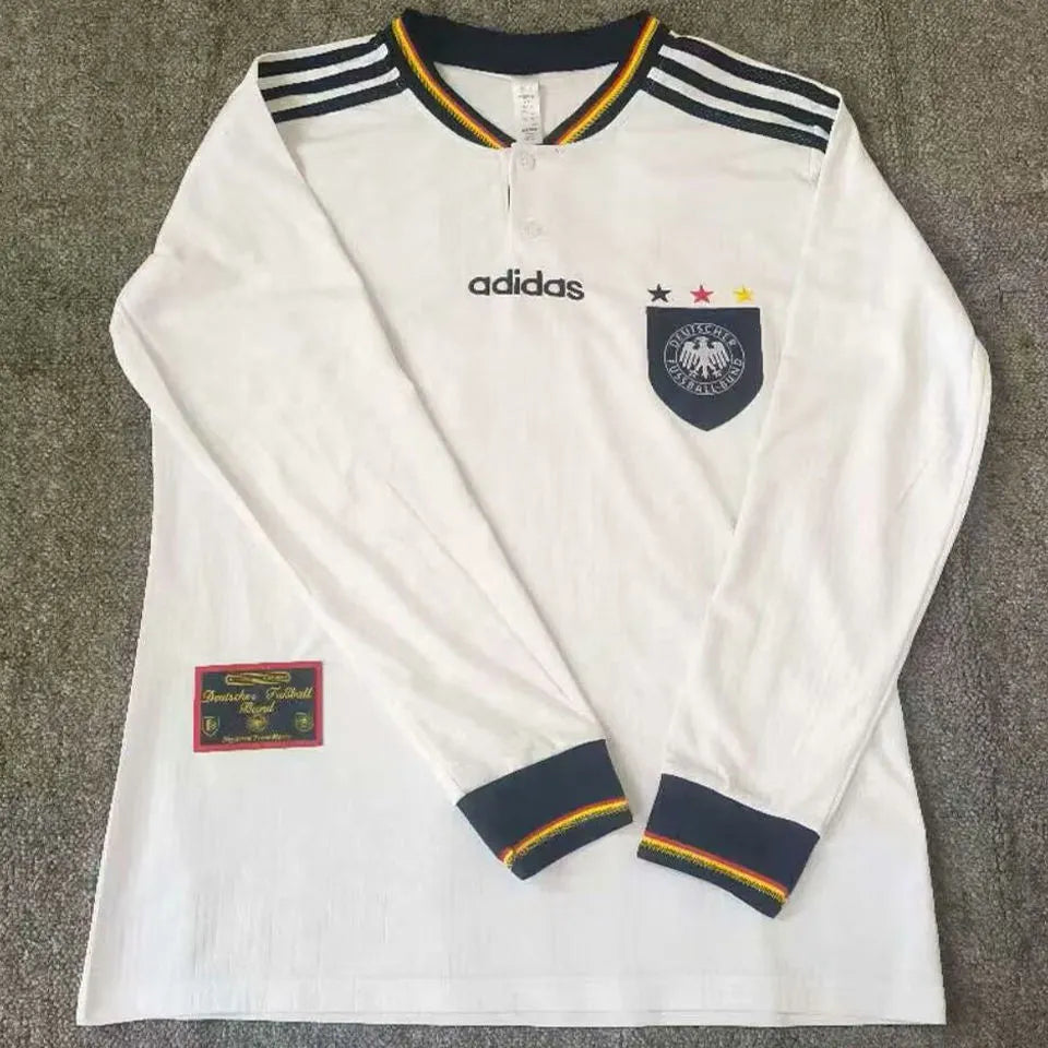 1996 Germany Home White Retro Long Sleeve Soccer Jersey Front