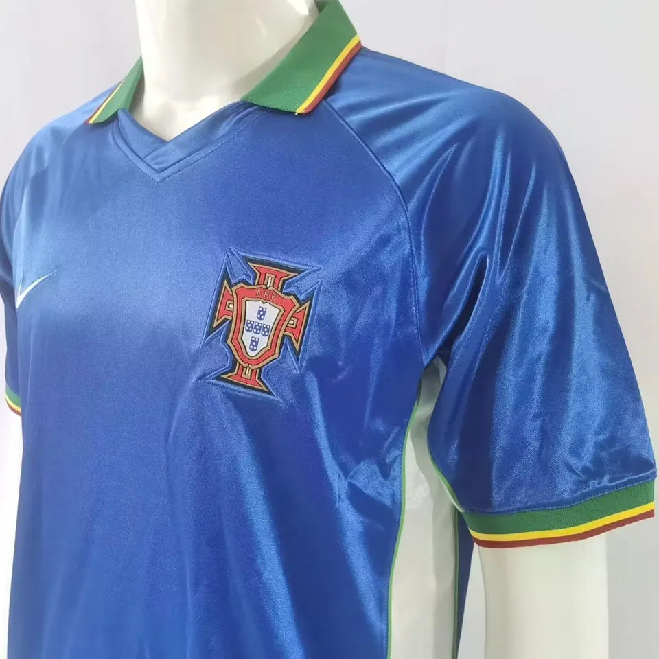 1998 Portugal Away Blue Retro Soccer Jersey Detail 3