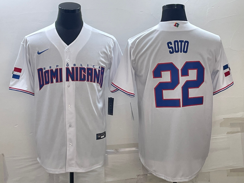 Men's 2023 World Baseball Classic #22 Juan Soto Dominican Republic White Jerseys