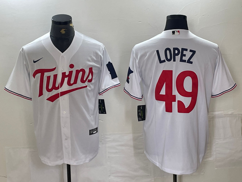Men's Minnesota Twins Pablo Lopez #49 White Home Replica Player Jerseys