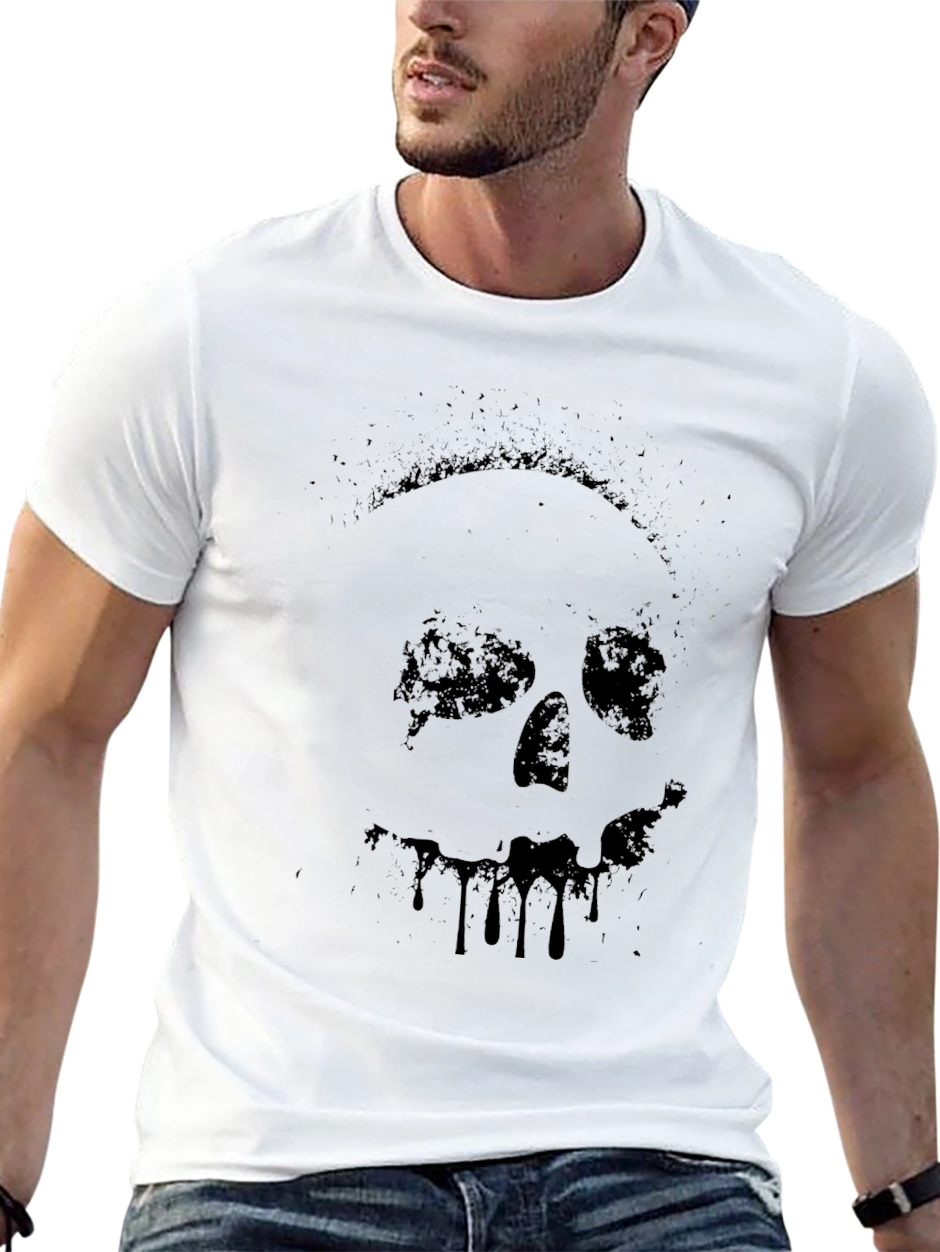 Mens Black Skull Graphic Print T-Shirt