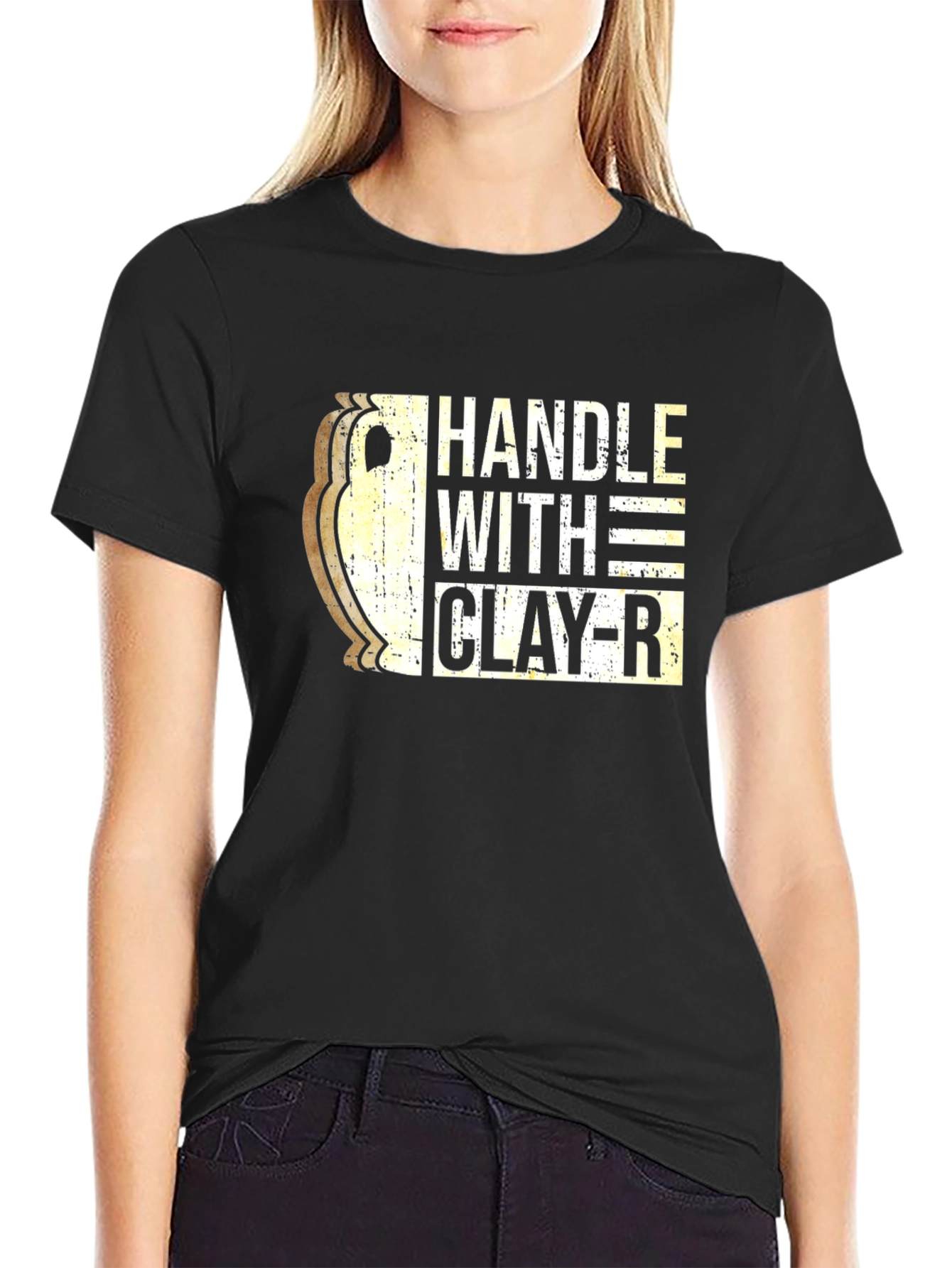 Handle With Clay-R Black Graphic T-Shirt