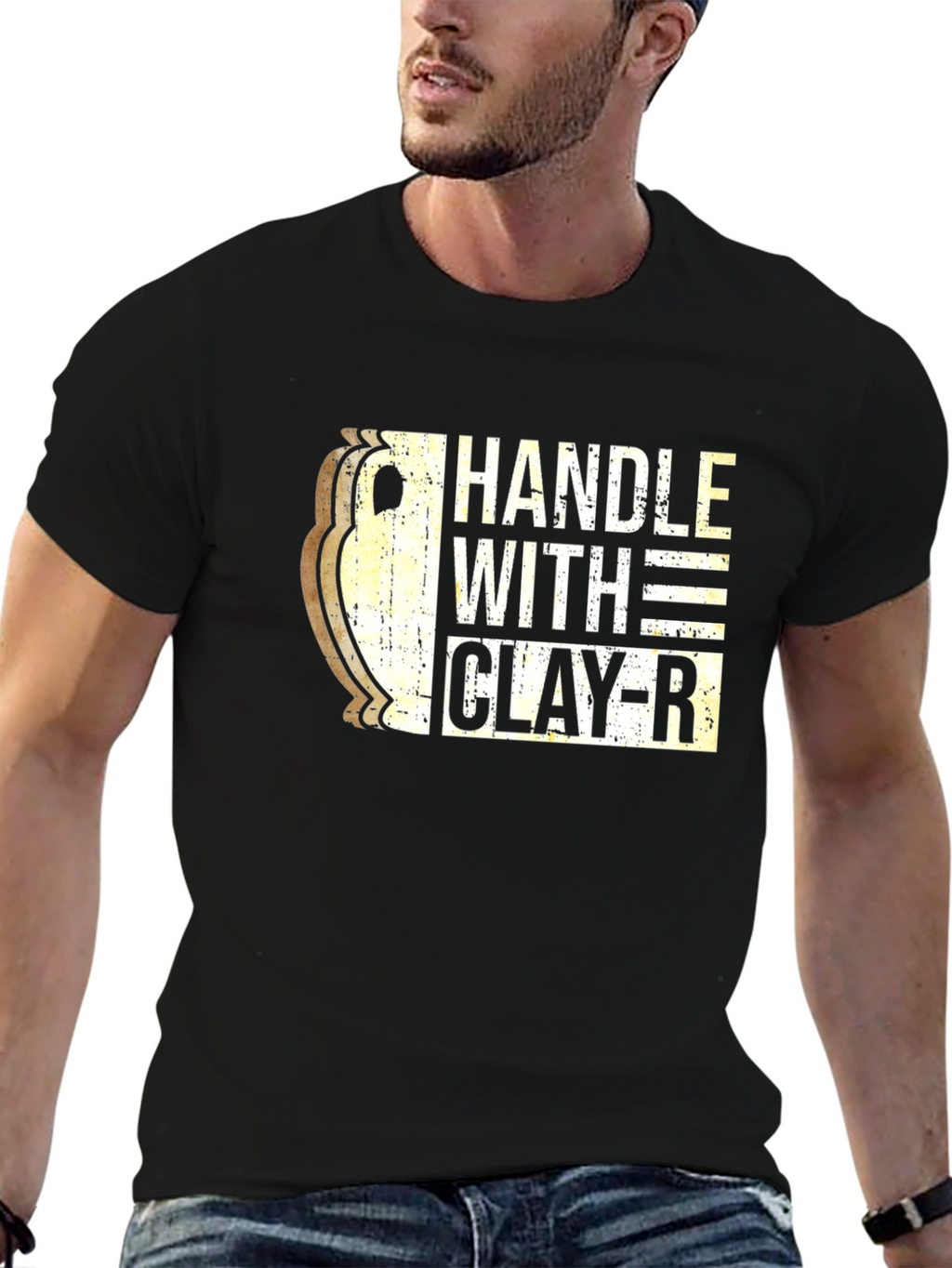 Handle With Clay-R Black Graphic T-Shirt