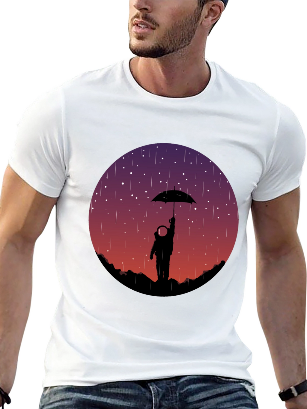 Astronaut Umbrella Graphic Tee - Mens Black T-Shirt