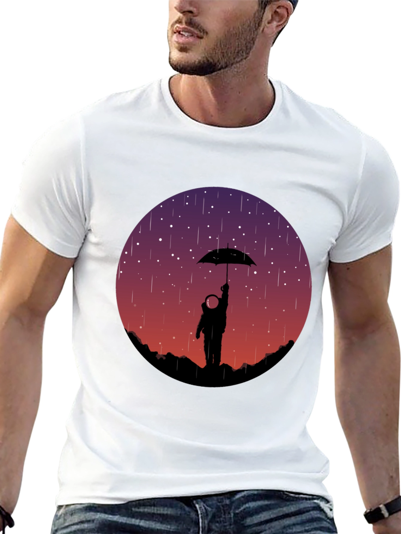 Astronaut Umbrella Graphic Tee - Mens Black T-Shirt