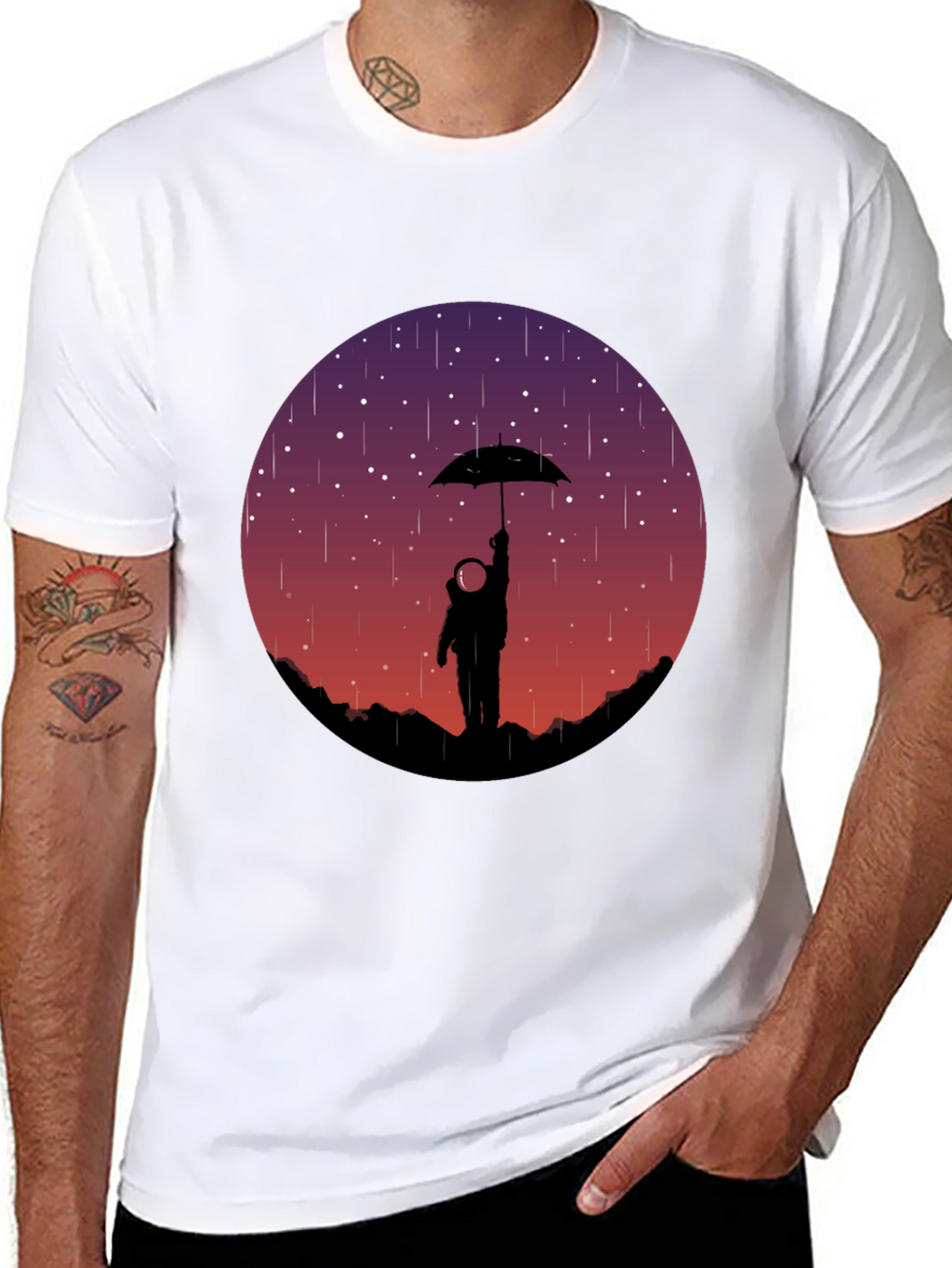 Astronaut Umbrella Graphic Tee - Mens Black T-Shirt