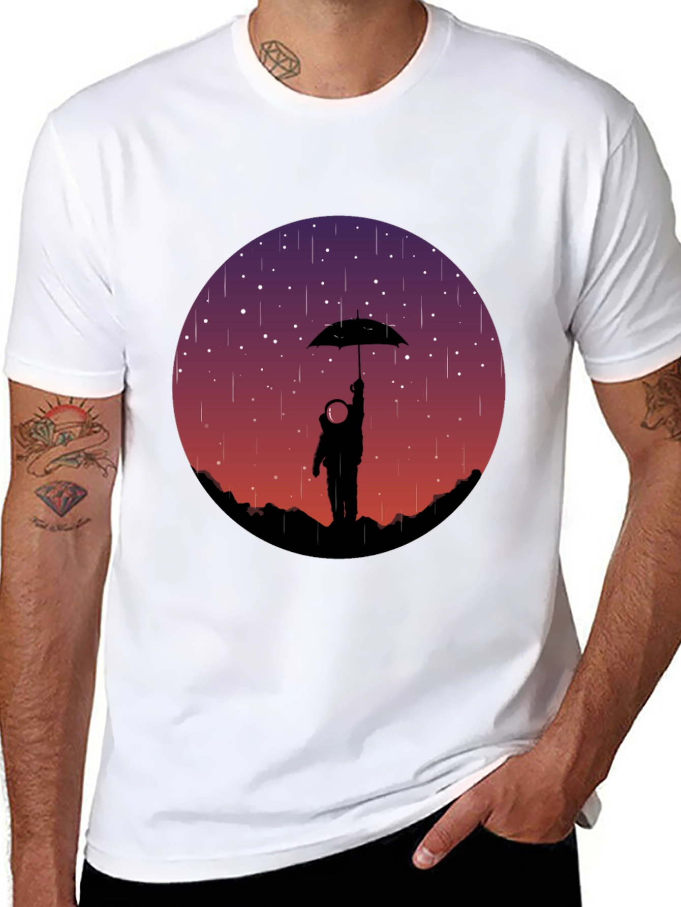 Astronaut Umbrella Graphic Tee - Mens Black T-Shirt