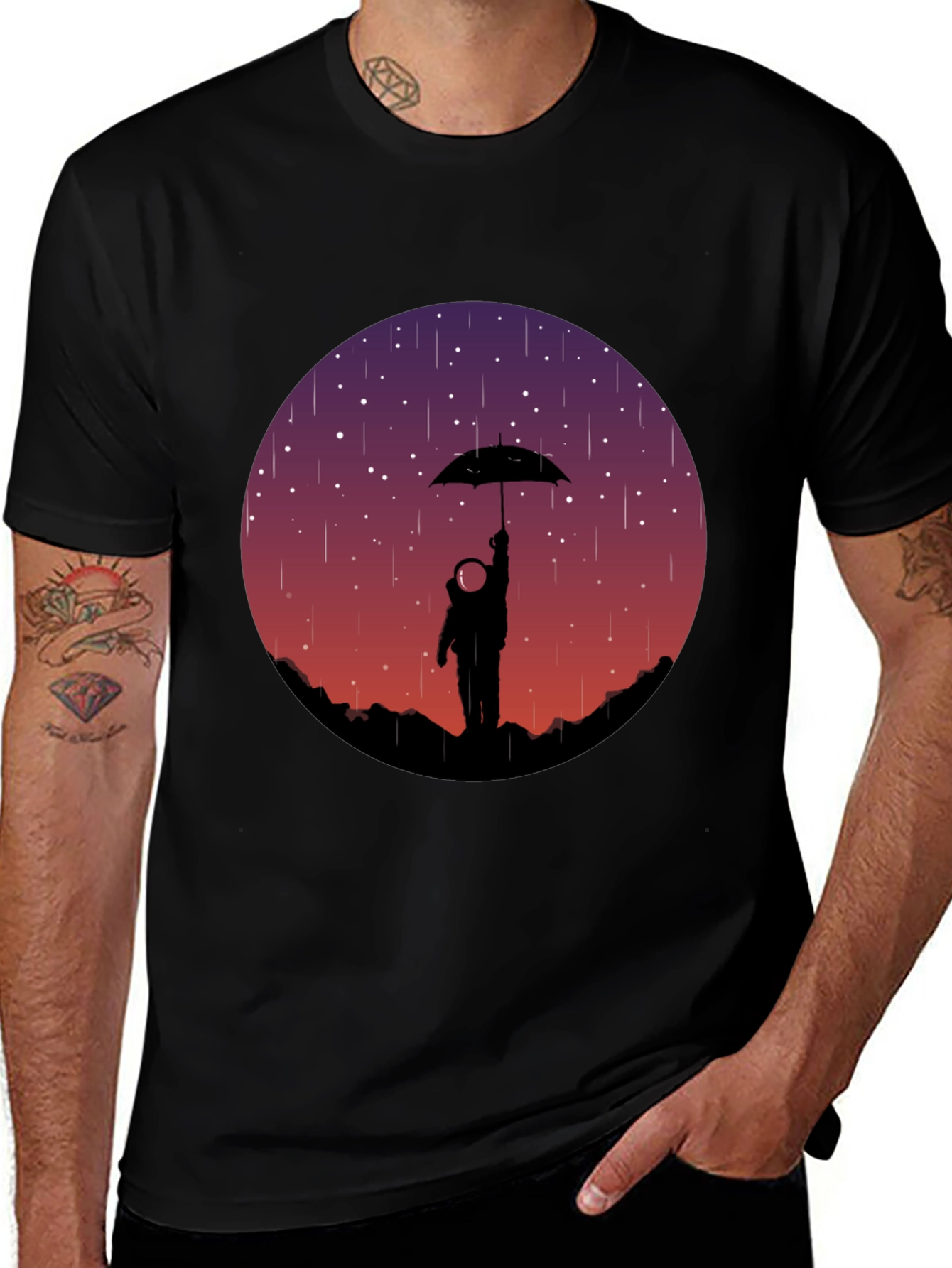Astronaut Umbrella Graphic Tee - Mens Black T-Shirt