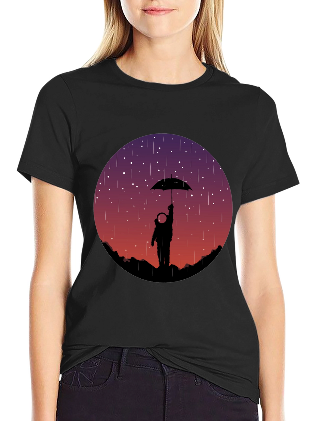 Astronaut Umbrella Graphic Tee - Mens Black T-Shirt