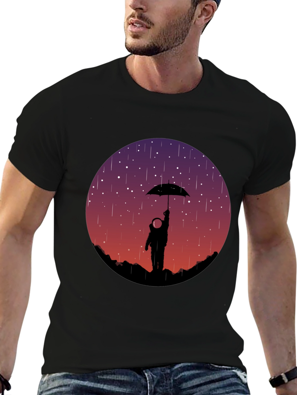 Astronaut Umbrella Graphic Tee - Mens Black T-Shirt