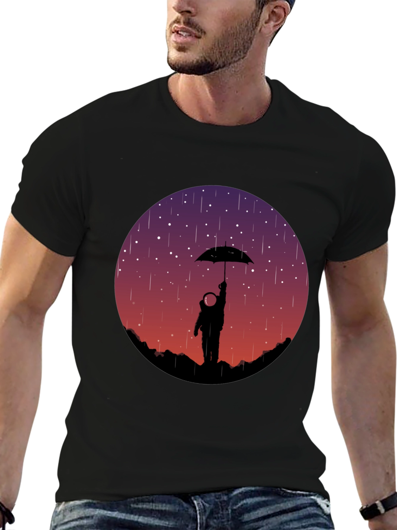 Astronaut Umbrella Graphic Tee - Mens Black T-Shirt