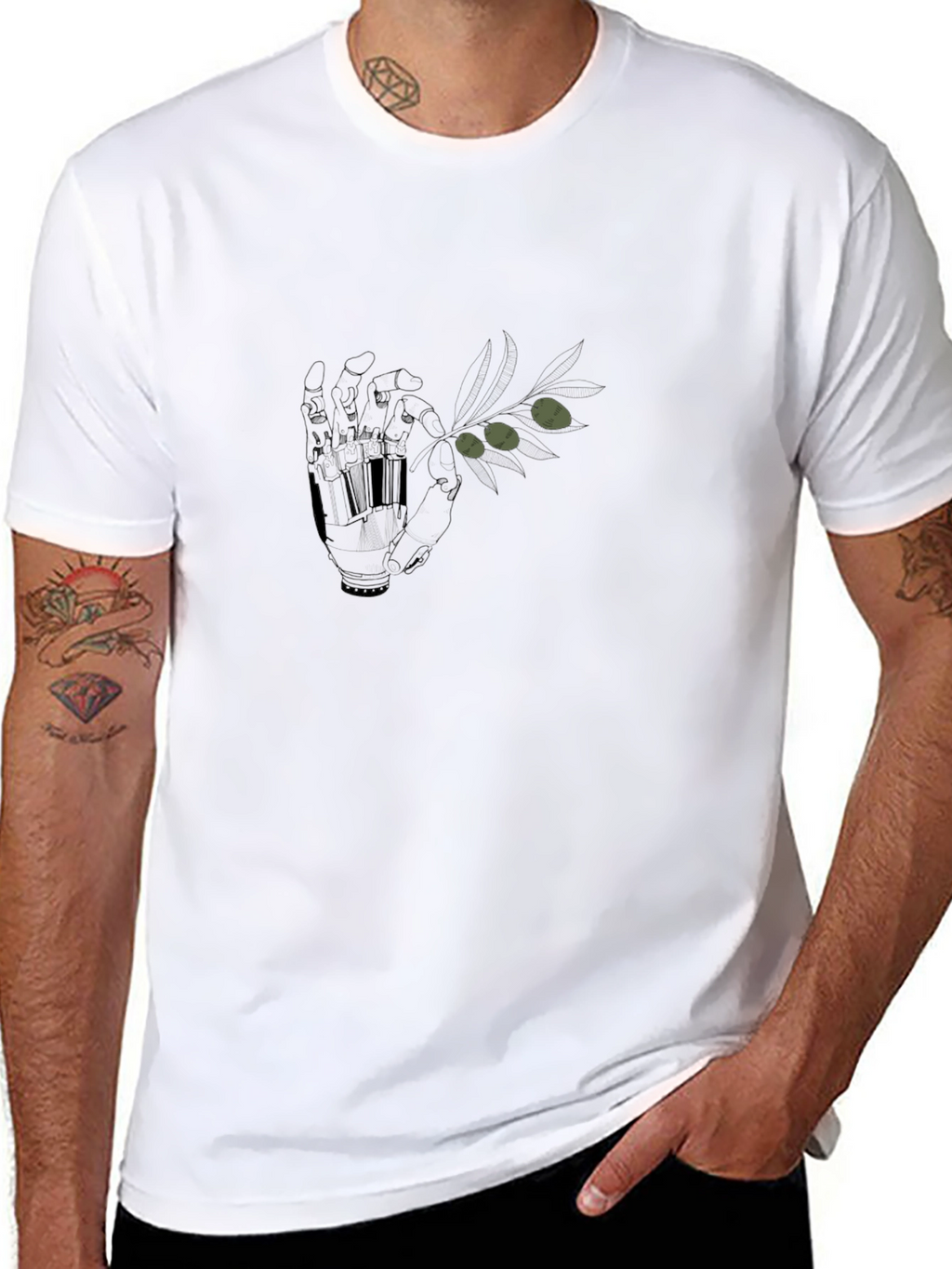 Olive Branch Hand Graphic Tee - Stylish Black T-Shirt