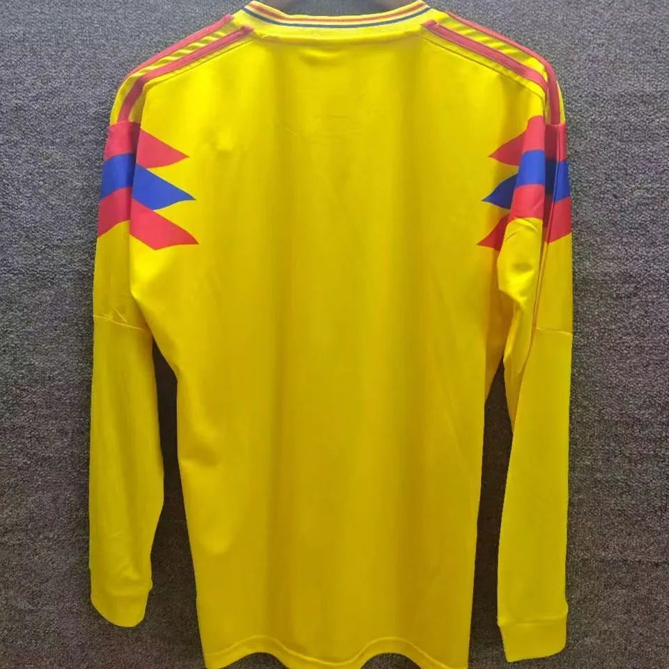 1990 Colombia Home Yellow Retro Long Sleeve Soccer Jersey Back