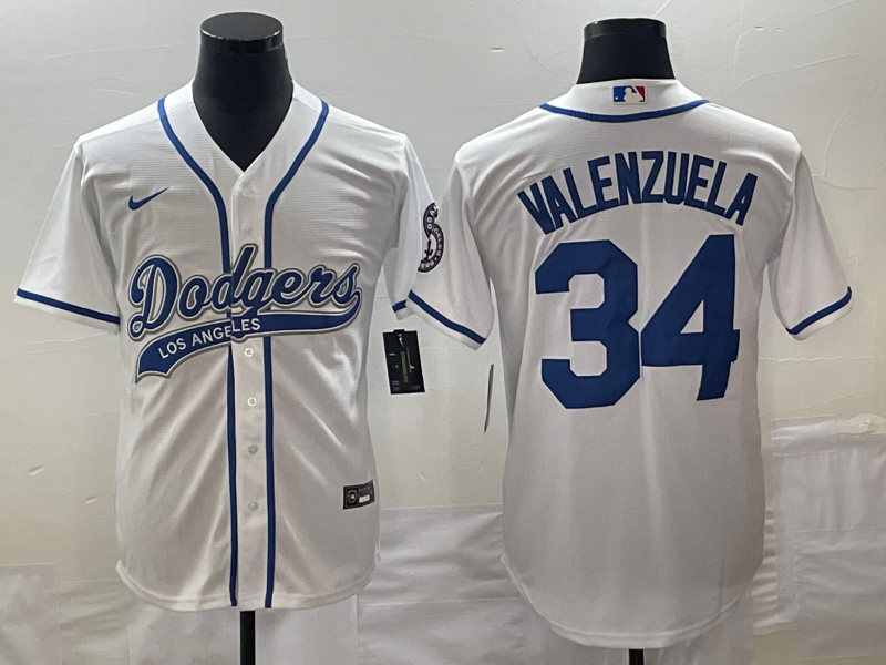 Men's Los Angeles Dodgers Fernando Valenzuela #34 White Player Jerseys Joint Edition