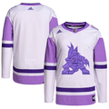 Men's Arizona Coyotes White/Purple Hockey Fights Cancer Primegreen Authentic Blank Practice Jerseys