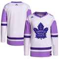 Men's Toronto Maple Leafs White/Purple Hockey Fights Cancer Primegreen Authentic Blank Practice Jerseys