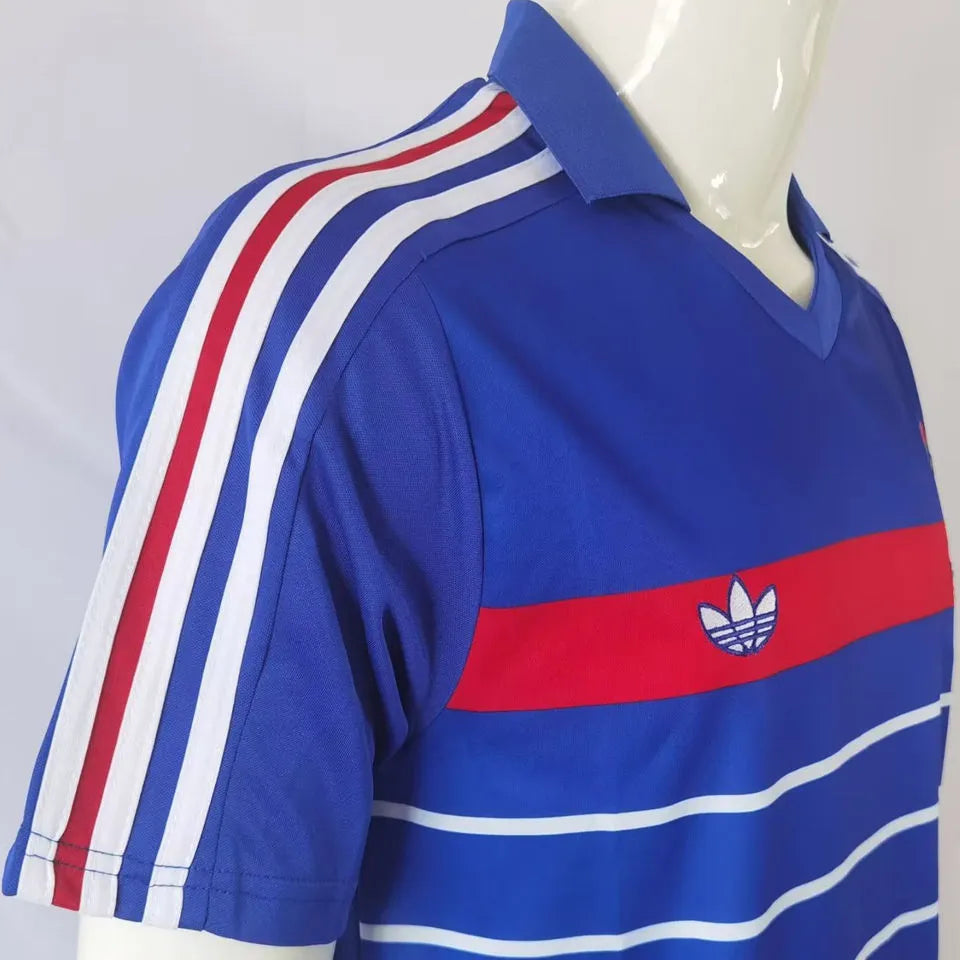 1982/84 France Home Blue Retro Soccer Jersey Detail 1