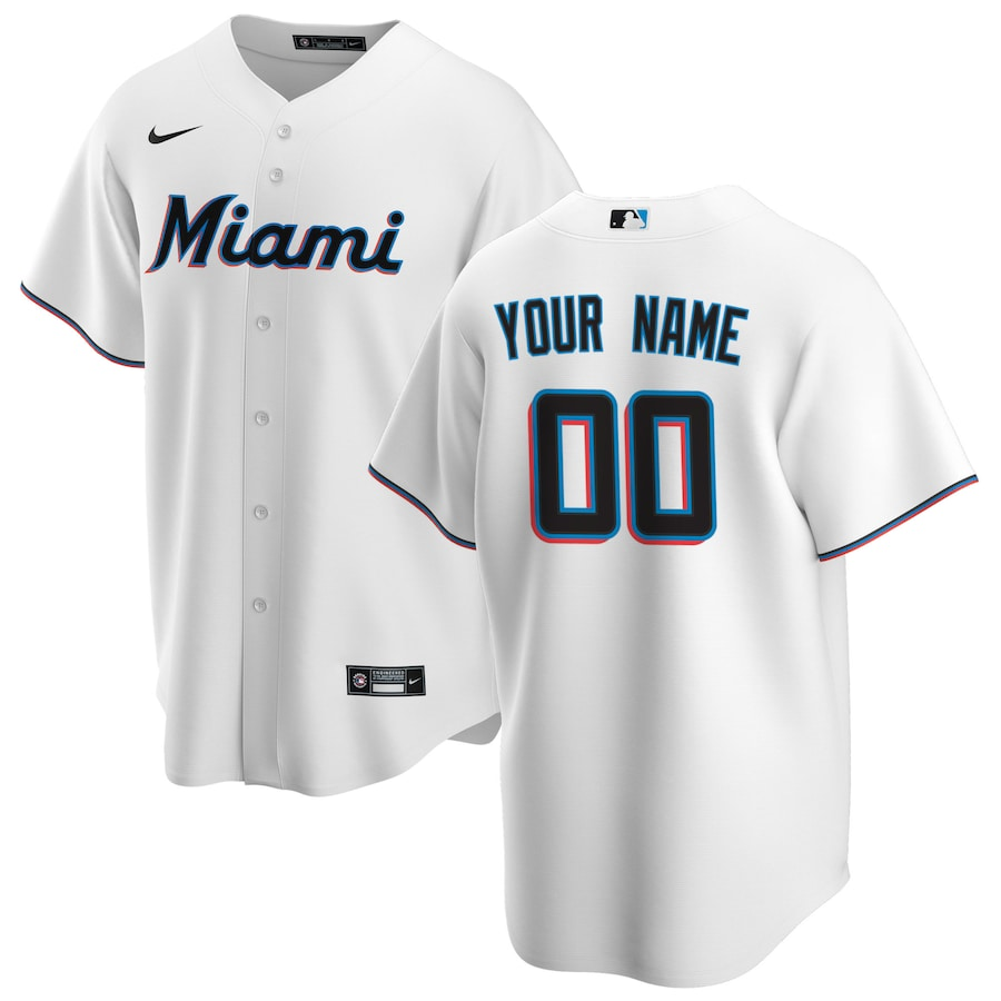 Men's Miami Marlins White Home Replica Custom Jerseys