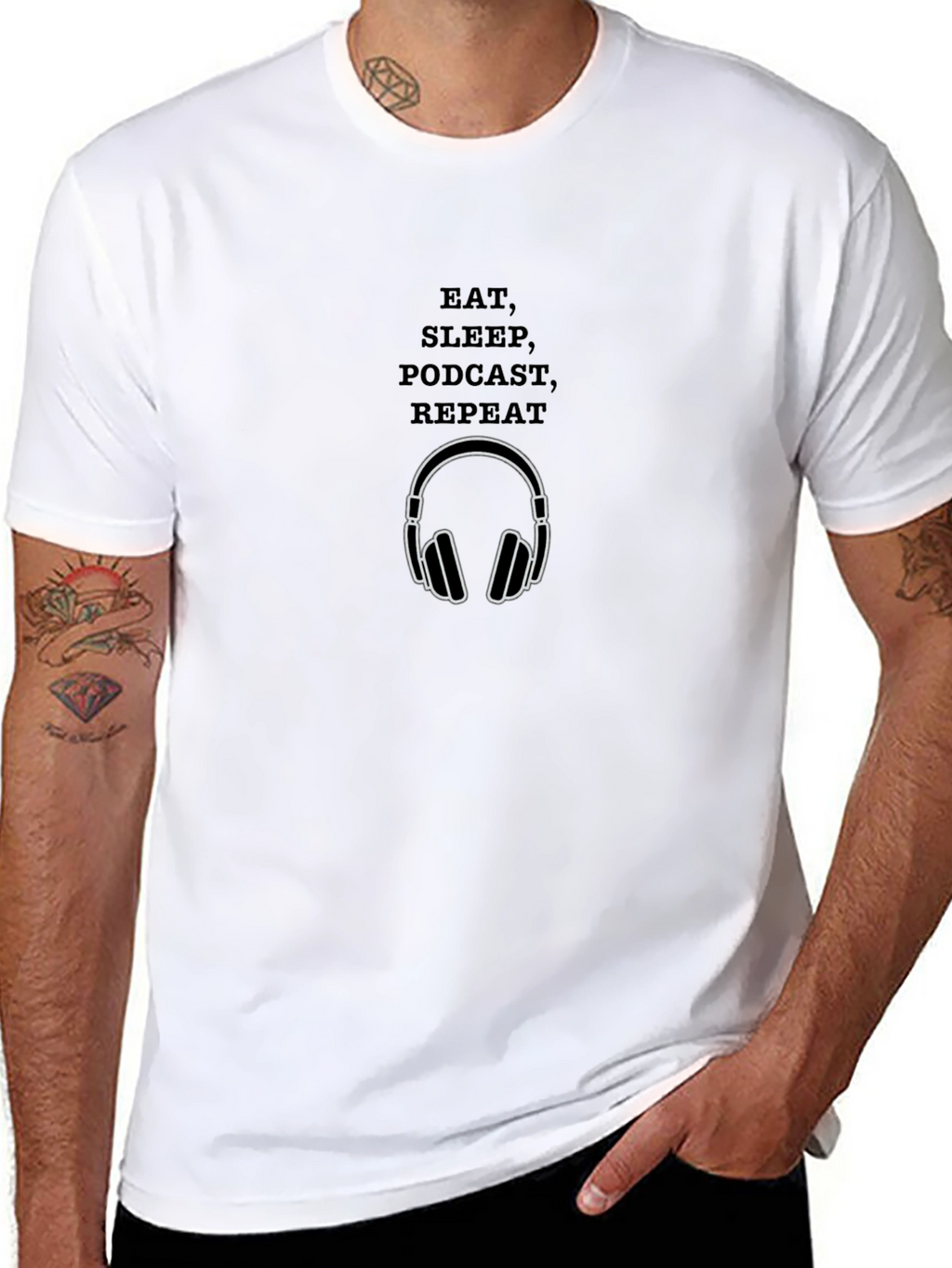 Eat Sleep Podcast Repeat Black Graphic T-Shirt