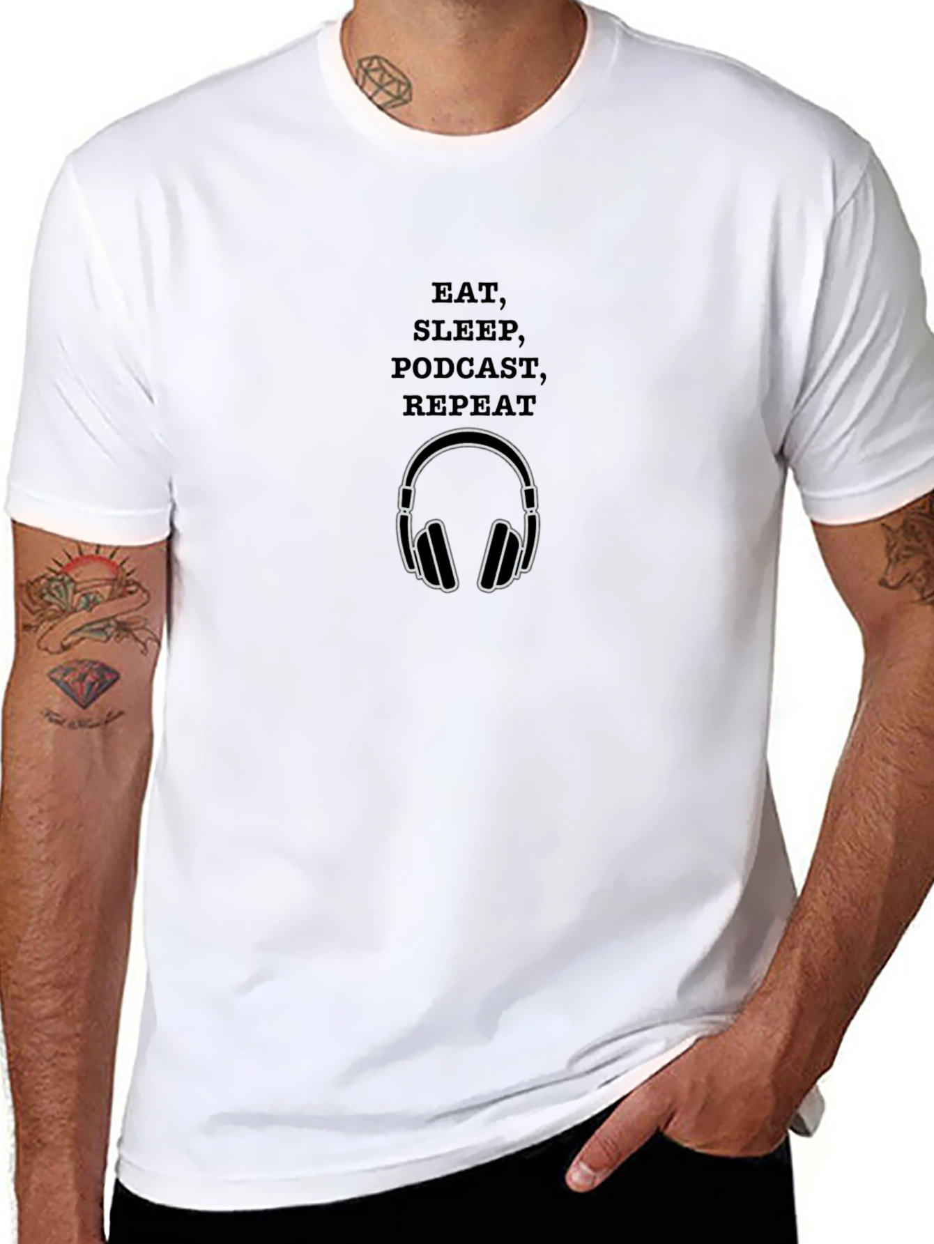 Eat Sleep Podcast Repeat Black Graphic T-Shirt