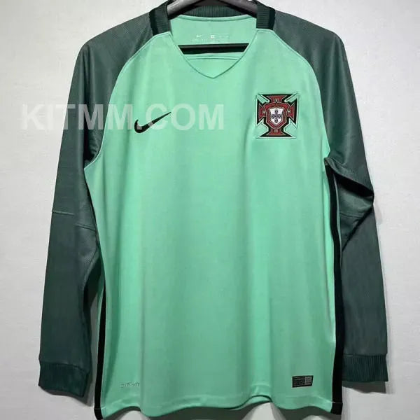 2016 Portugal Away Retro Long Sleeve Soccer Jersey Detail 1