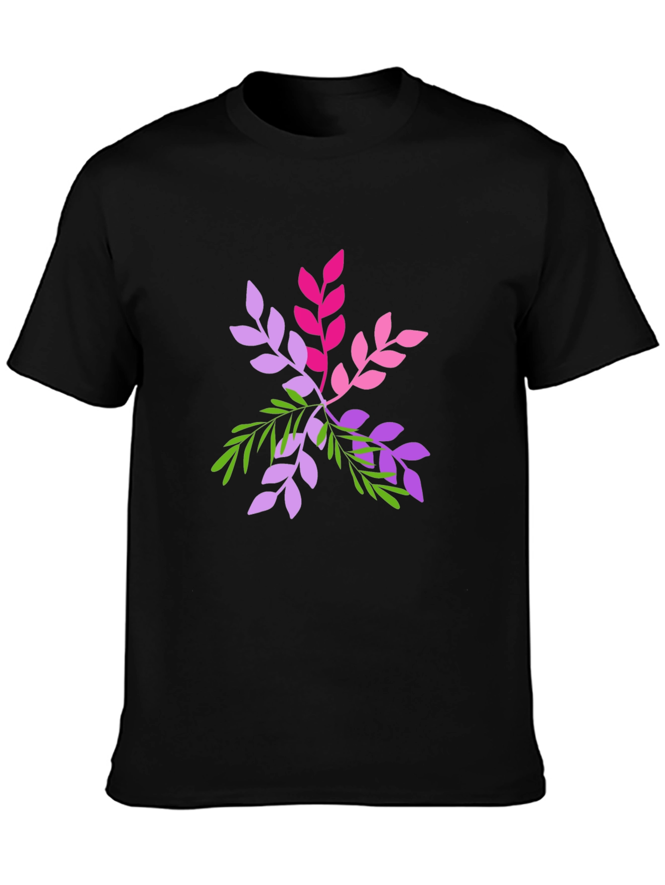 Leaf Design Black T-Shirt - Casual Wear