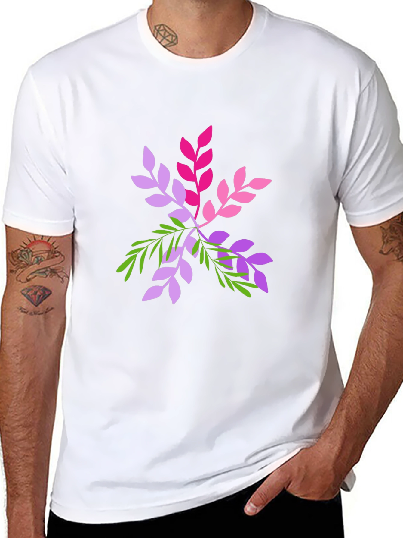 Leaf Design Black T-Shirt - Casual Wear