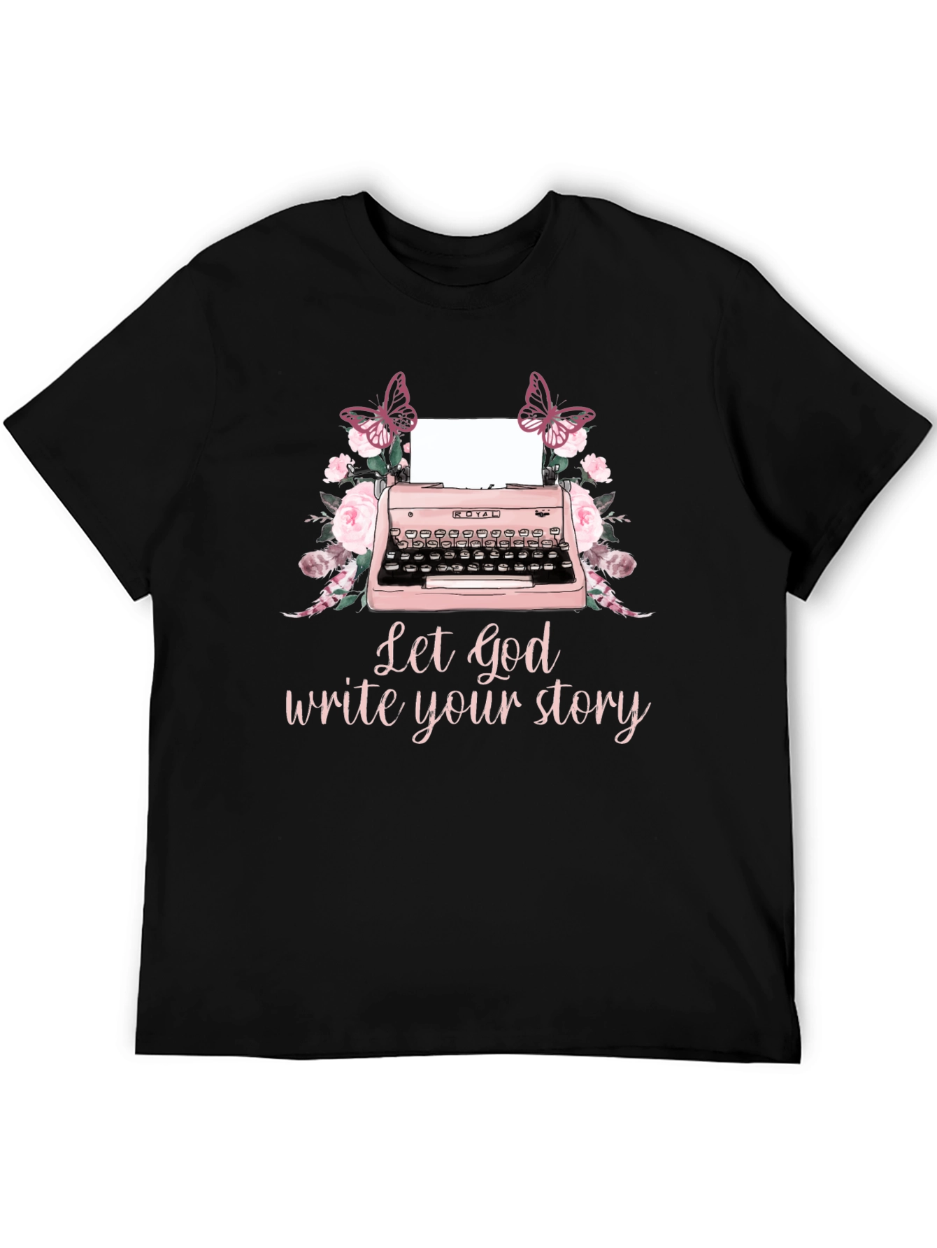 Floral Typewriter T-Shirt - Let God Write Your Story