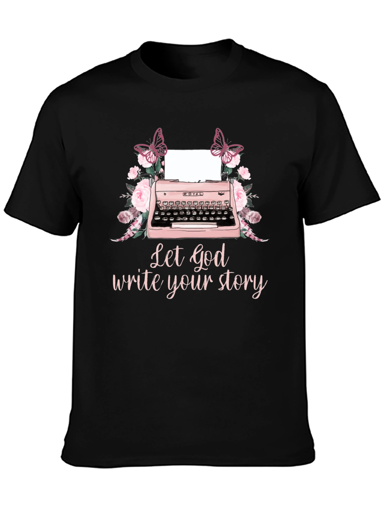 Floral Typewriter T-Shirt - Let God Write Your Story