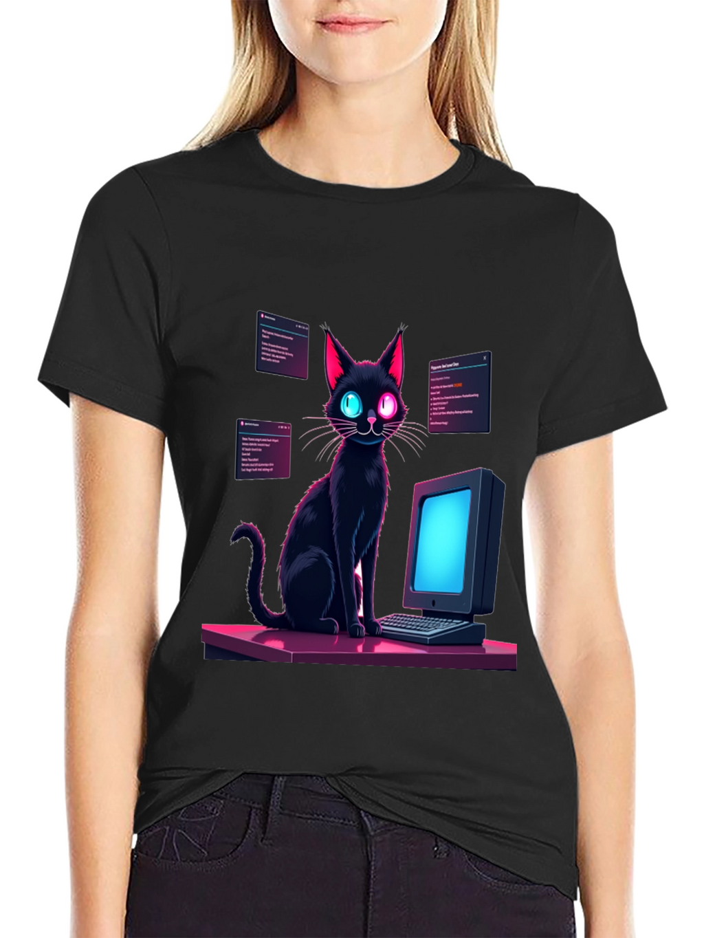 Cyber Cat T-Shirt - Coding Black Cat Tee