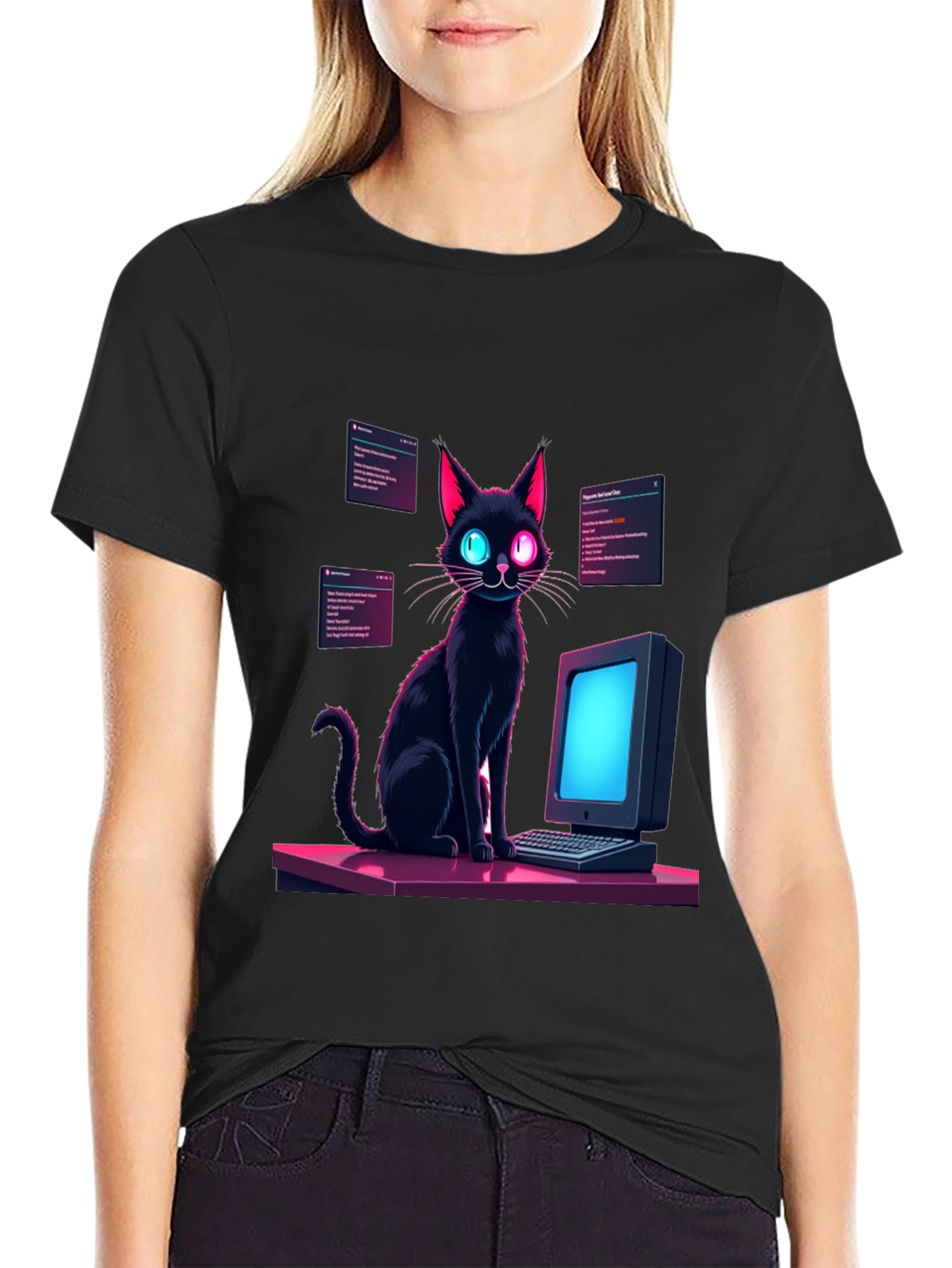 Cyber Cat T-Shirt - Coding Black Cat Tee