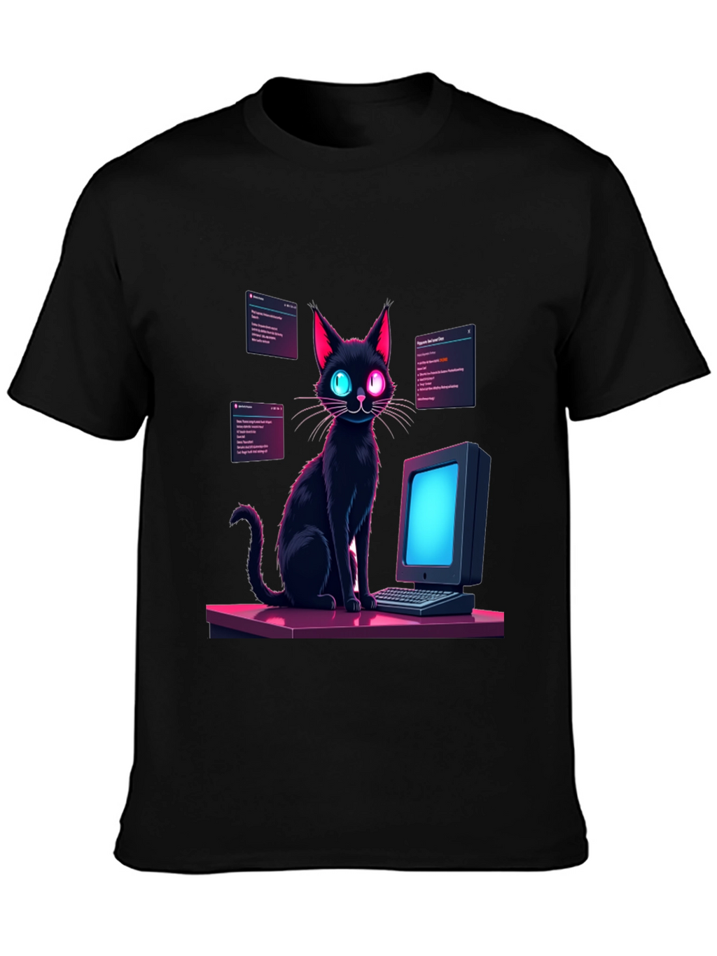 Cyber Cat T-Shirt - Coding Black Cat Tee