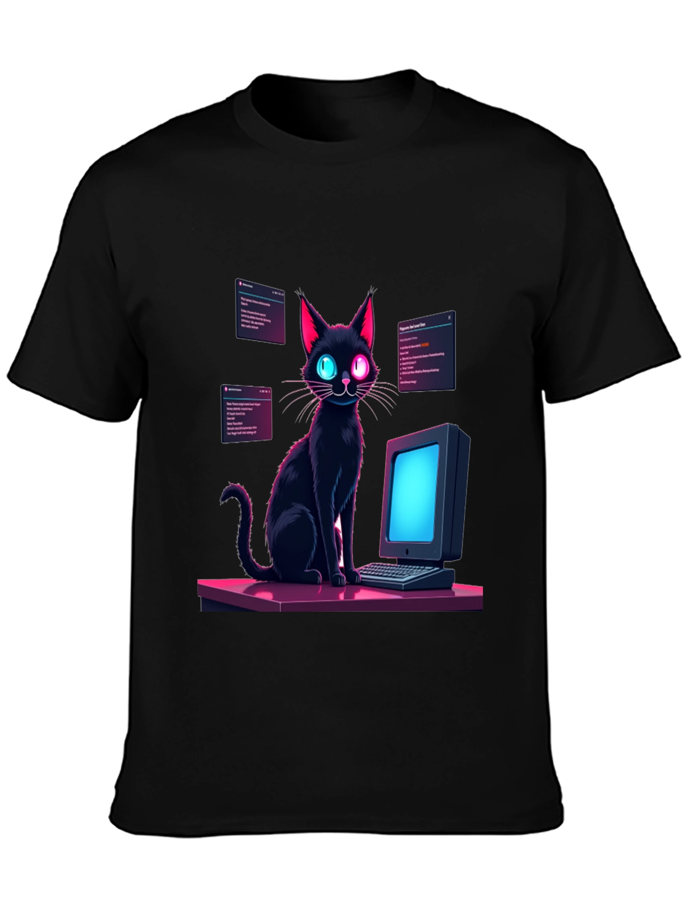 Cyber Cat T-Shirt - Coding Black Cat Tee