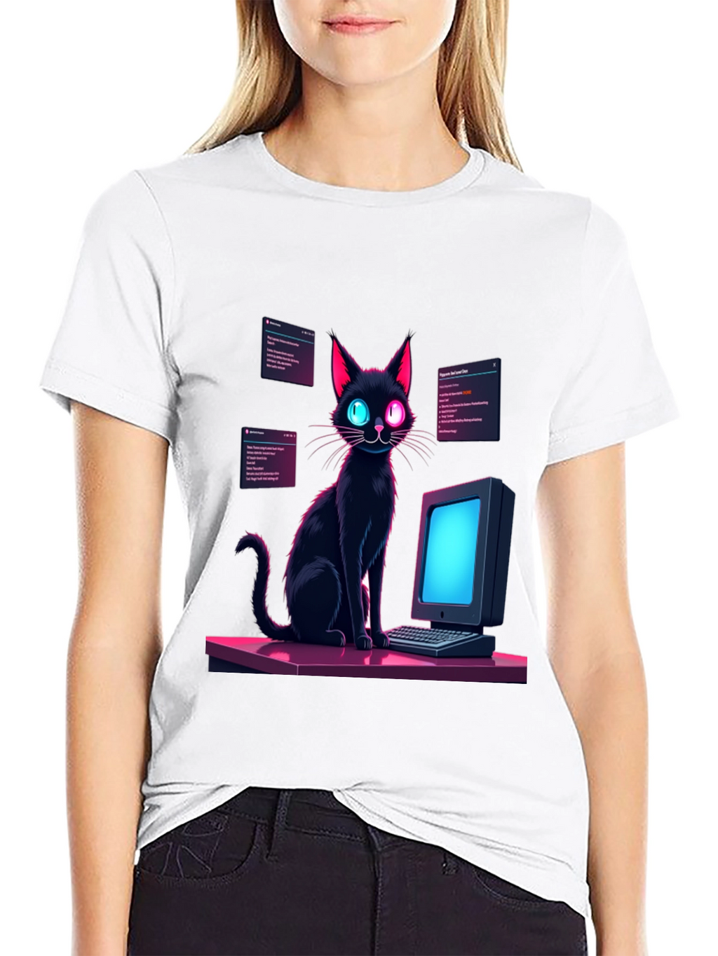 Cyber Cat T-Shirt - Coding Black Cat Tee