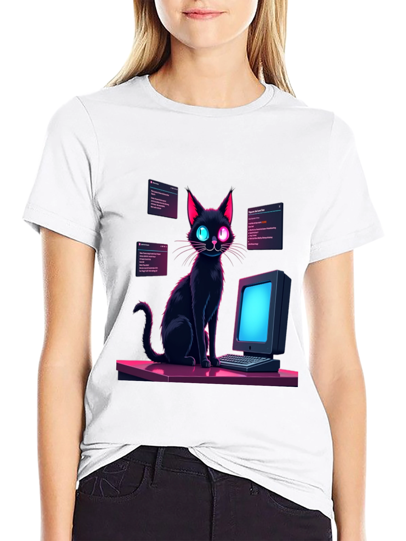 Cyber Cat T-Shirt - Coding Black Cat Tee