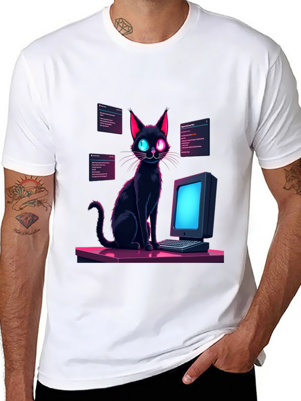 Cyber Cat T-Shirt - Coding Black Cat Tee