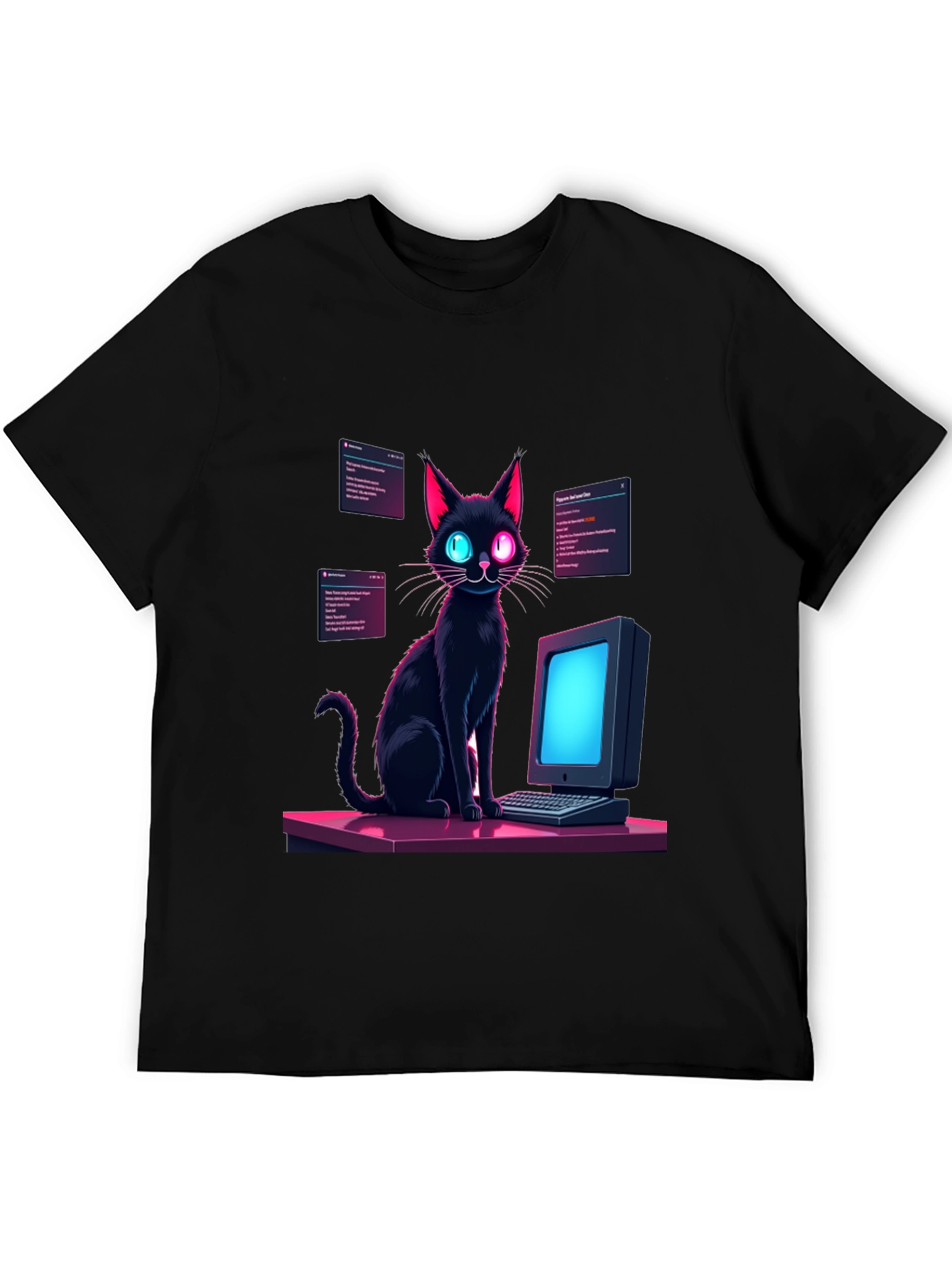 Cyber Cat T-Shirt - Coding Black Cat Tee