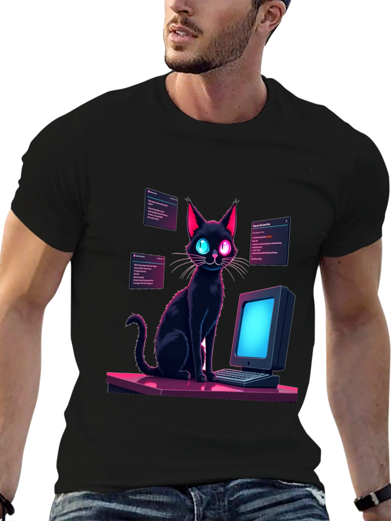 Cyber Cat T-Shirt - Coding Black Cat Tee