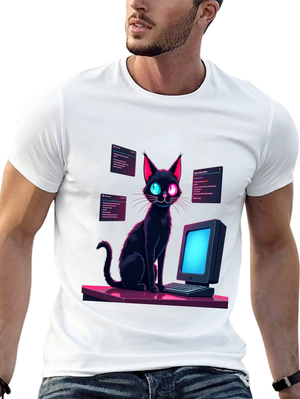 Cyber Cat T-Shirt - Coding Black Cat Tee