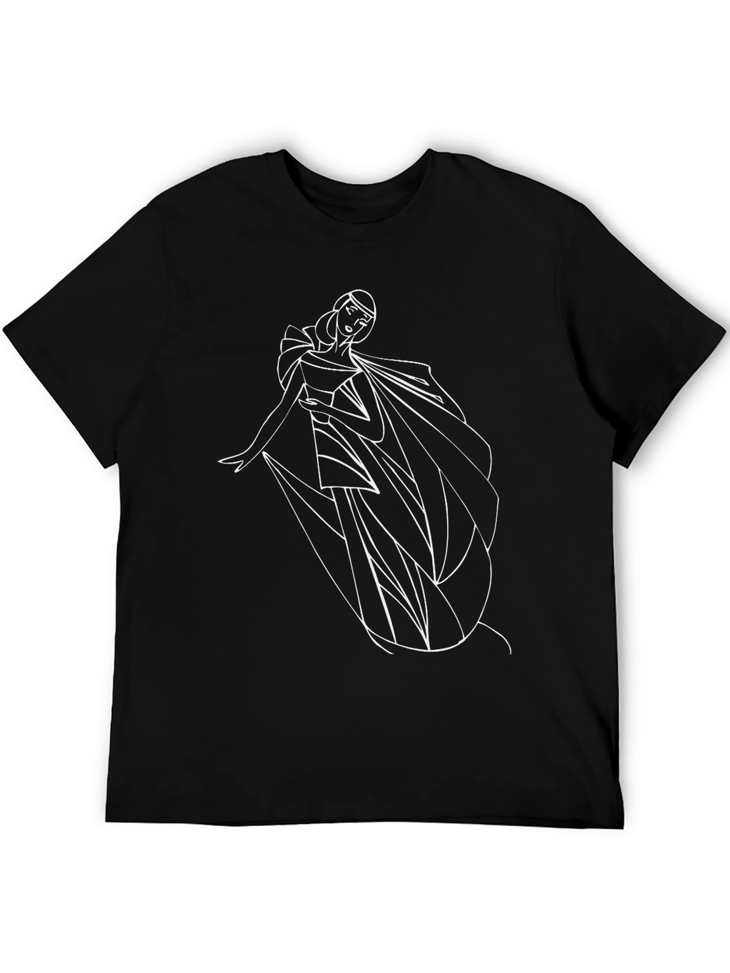 Elegant Woman Line Art Black T-Shirt
