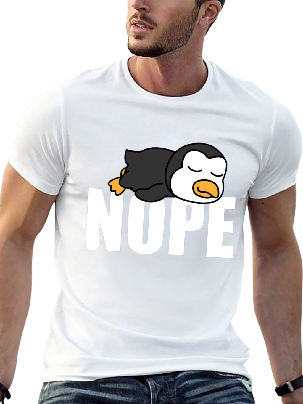Nope Lazy Penguin Black T-Shirt