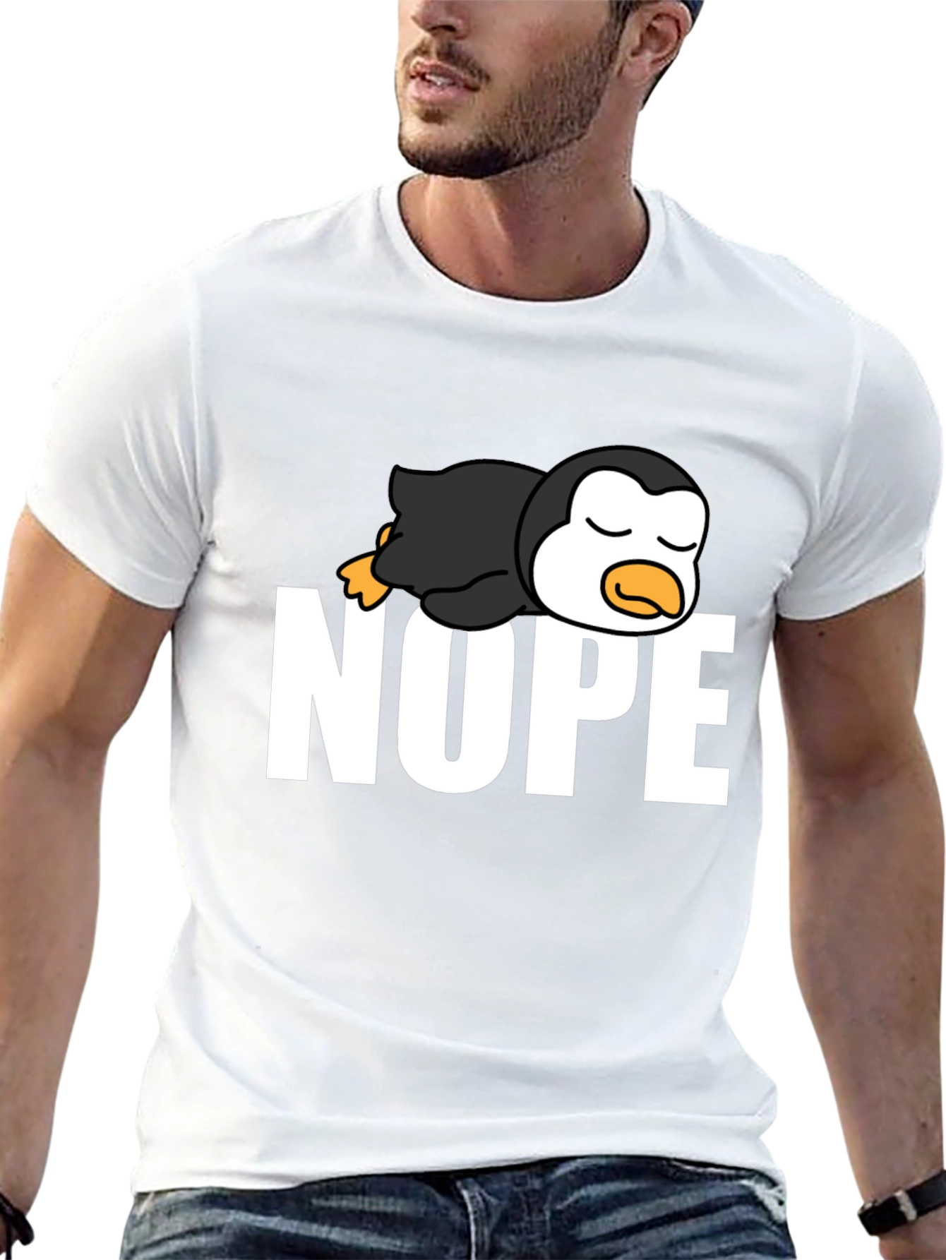 Nope Lazy Penguin Black T-Shirt