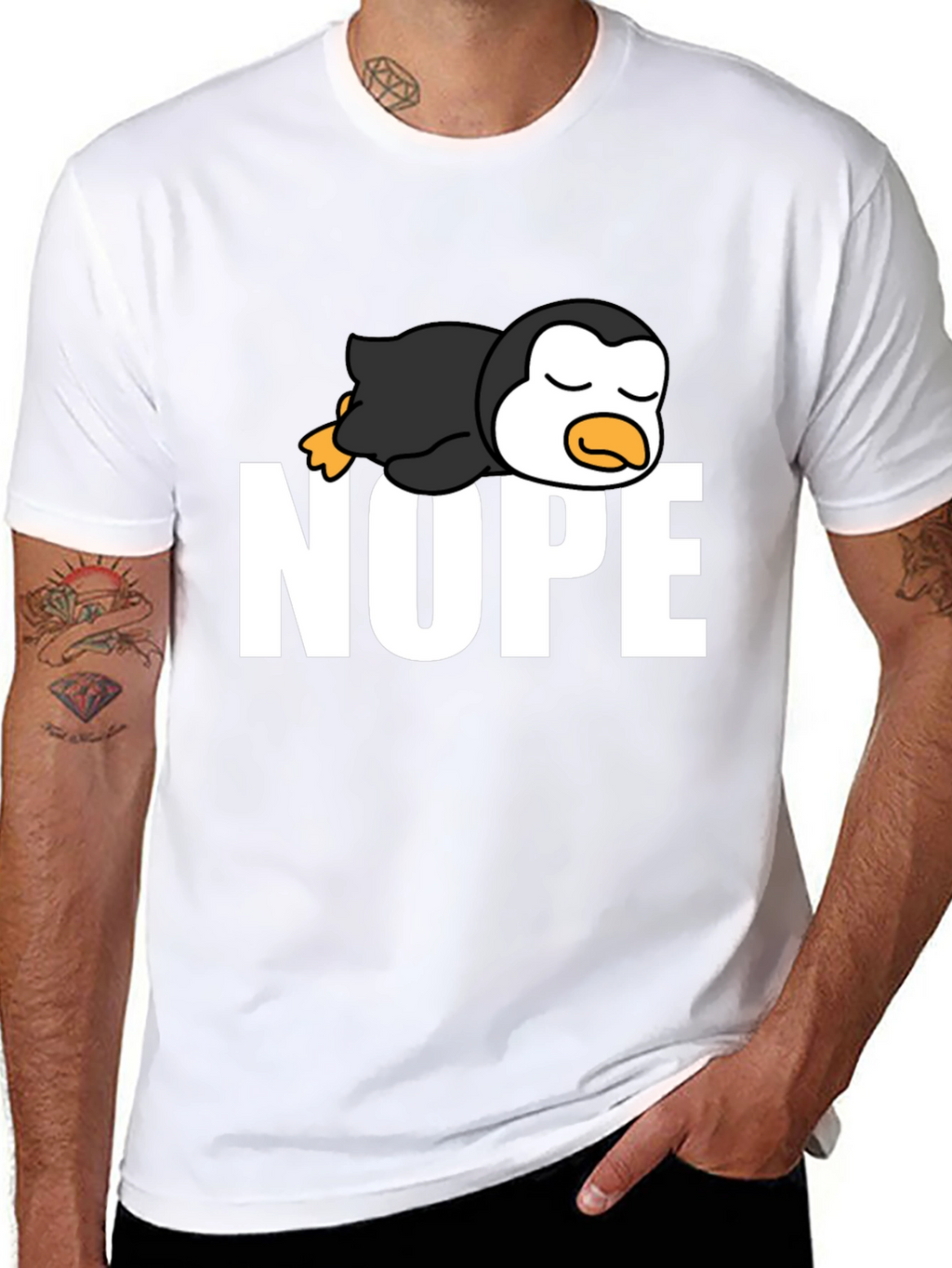 Nope Lazy Penguin Black T-Shirt