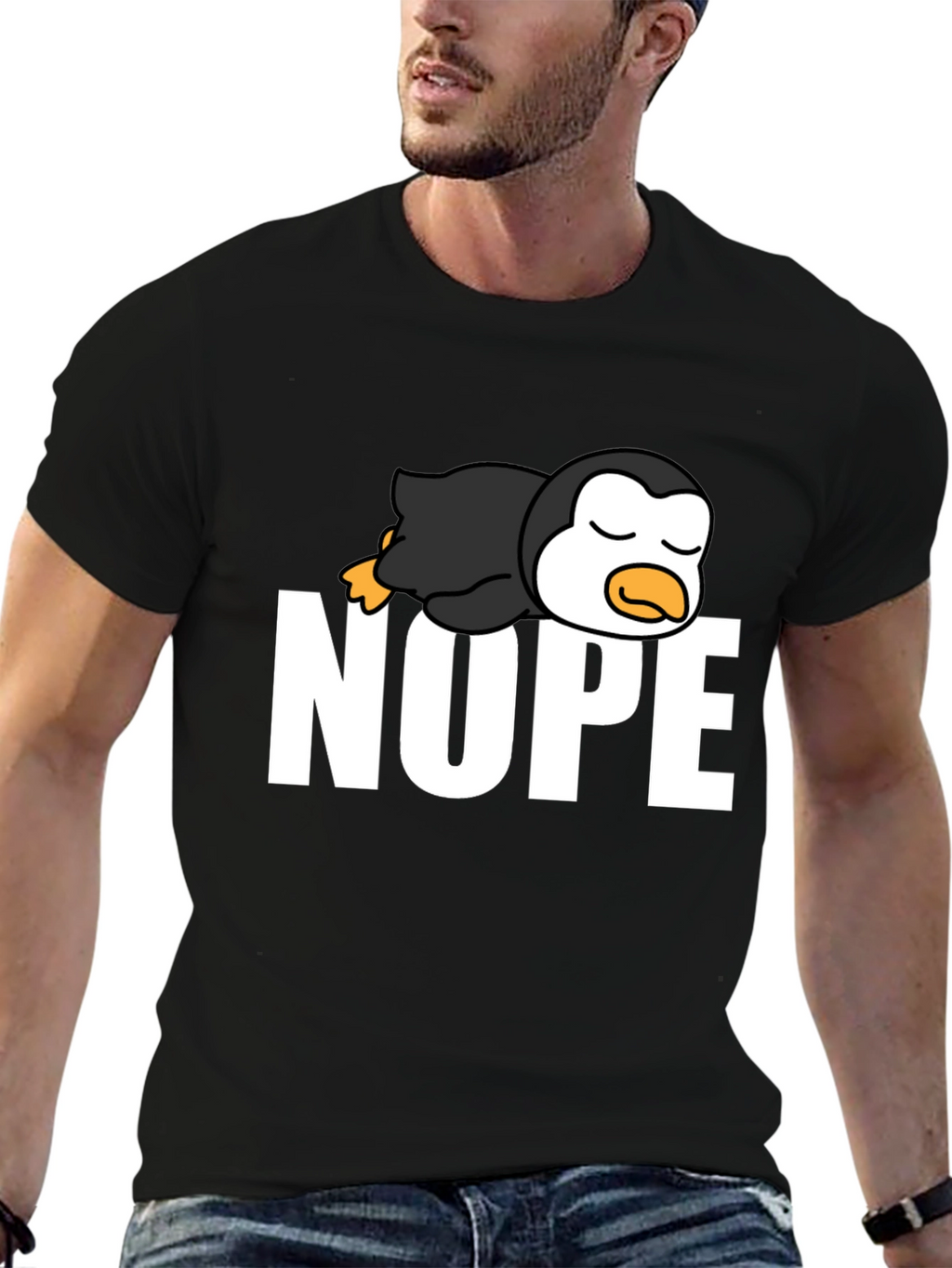 Nope Lazy Penguin Black T-Shirt